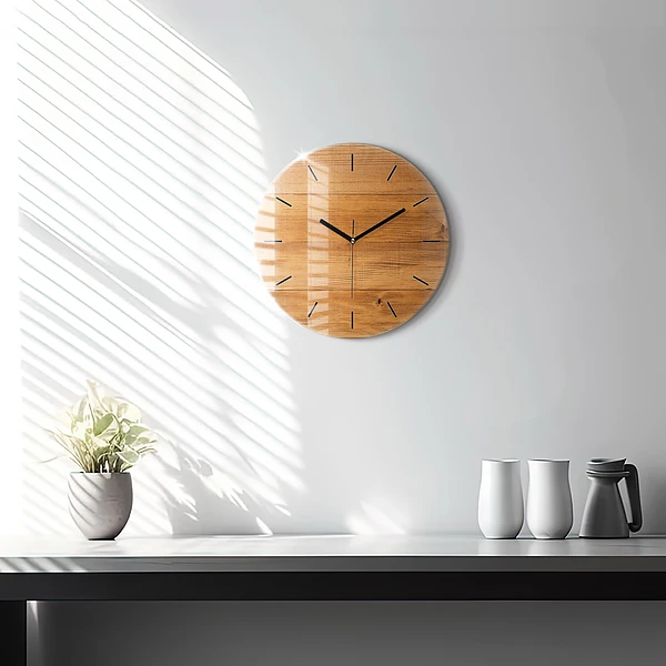 Pendule murale ronde planches de bois