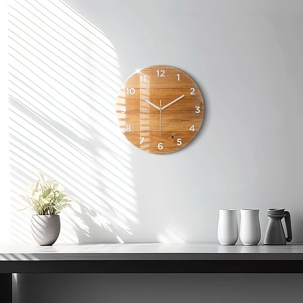 Pendule murale ronde planches de bois