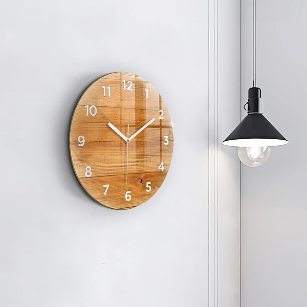 Pendule murale ronde planches de bois