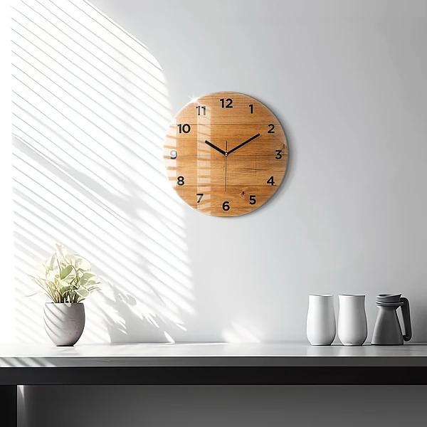 Pendule murale ronde planches de bois