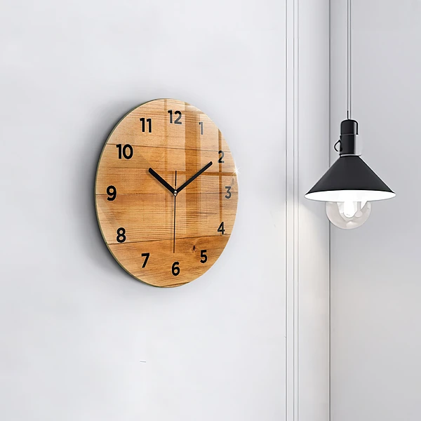 Pendule murale ronde planches de bois