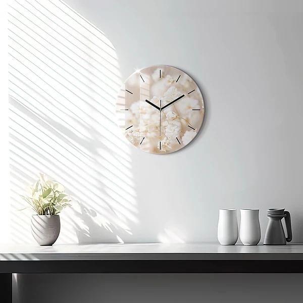 Pendule murale ronde Petites fleurs blanches