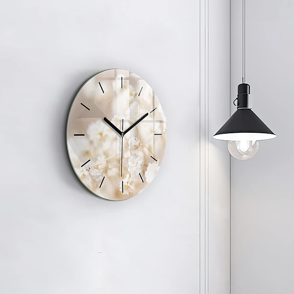 Pendule murale ronde Petites fleurs blanches