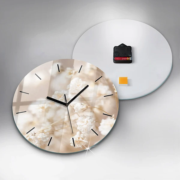 Pendule murale ronde Petites fleurs blanches