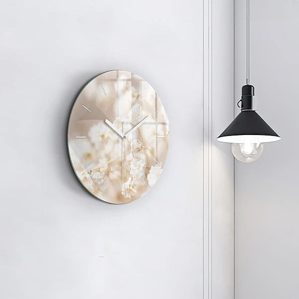 Pendule murale ronde Petites fleurs blanches