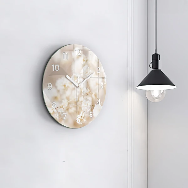 Pendule murale ronde Petites fleurs blanches