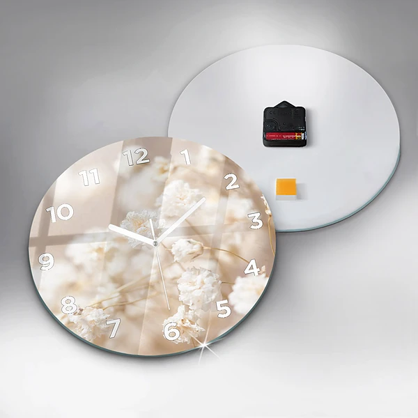 Pendule murale ronde Petites fleurs blanches