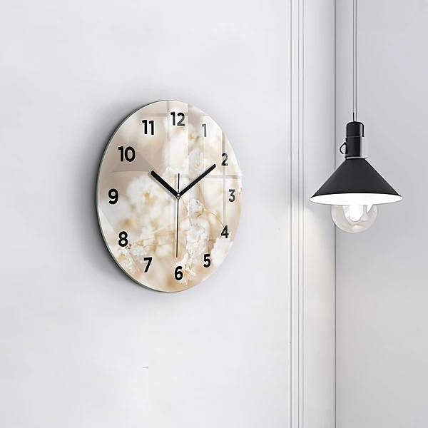 Pendule murale ronde Petites fleurs blanches