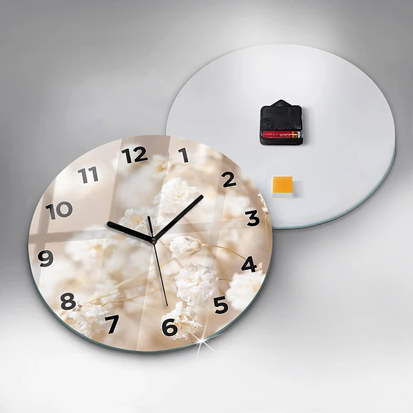 Pendule murale ronde Petites fleurs blanches