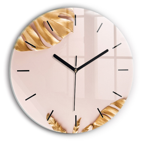 Pendule murale ronde Feuilles tropicales dorées