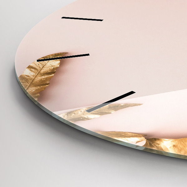 Pendule murale ronde Feuilles tropicales dorées