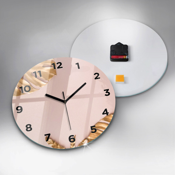 Pendule murale ronde Feuilles tropicales dorées