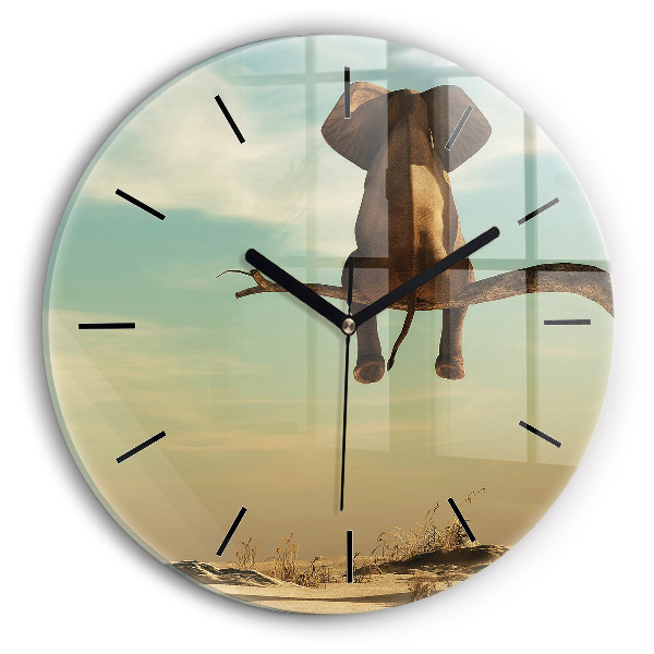 Pendule murale ronde Éléphant sur un arbre