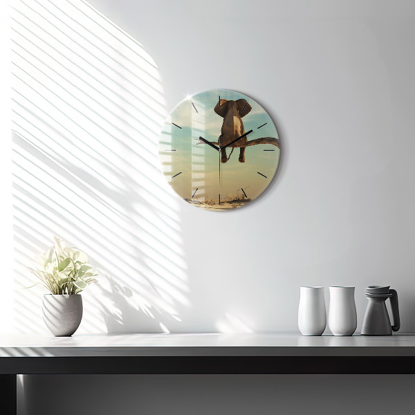 Pendule murale ronde Éléphant sur un arbre