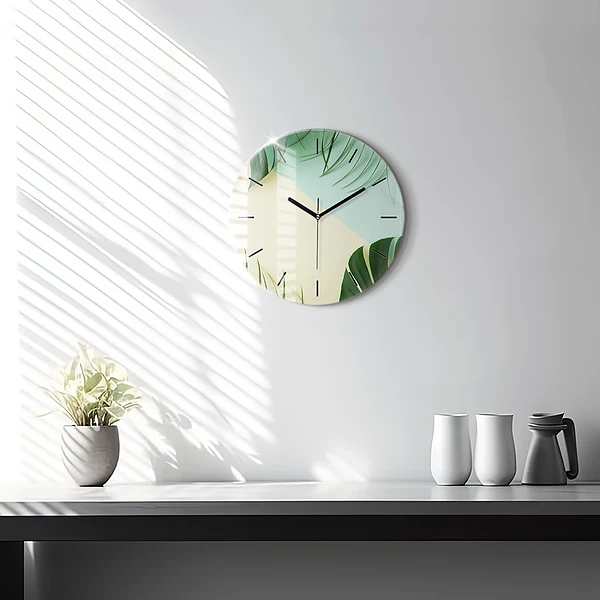 Pendule murale ronde Feuilles de Monstera