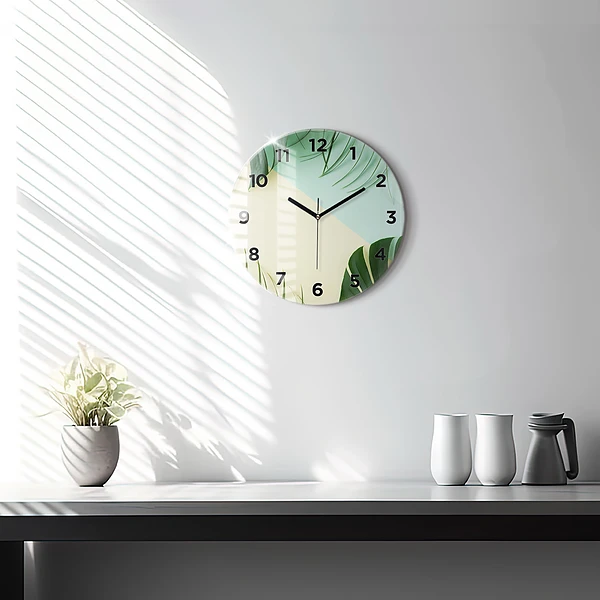 Pendule murale ronde Feuilles de Monstera