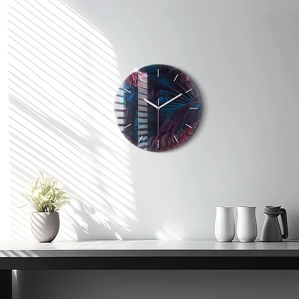 Pendule murale ronde Fleurs exotiques