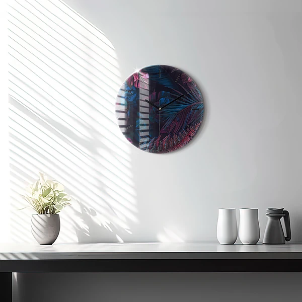 Pendule murale ronde Fleurs exotiques