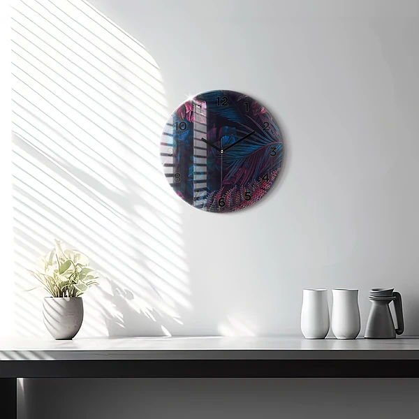Pendule murale ronde Fleurs exotiques