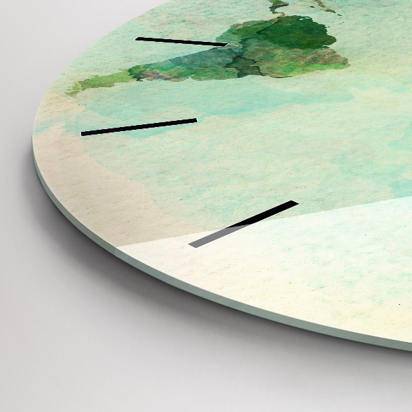 Pendule murale ronde 'Carte du monde à l''aquarelle'