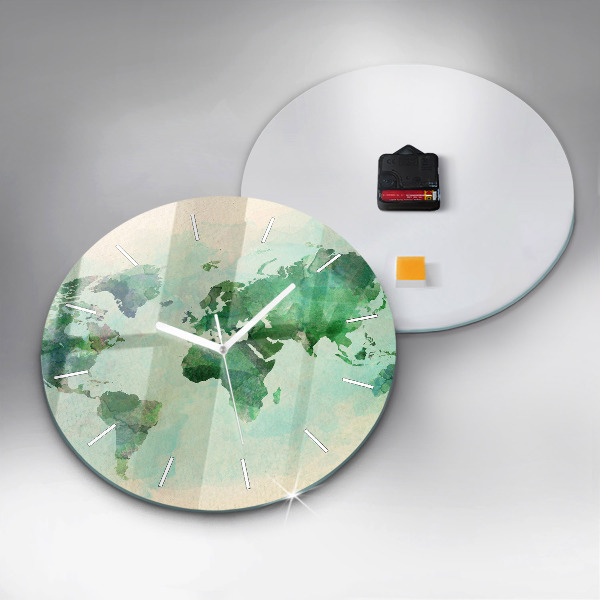 Pendule murale ronde 'Carte du monde à l''aquarelle'