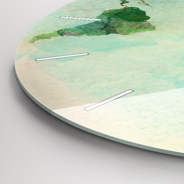 Pendule murale ronde 'Carte du monde à l''aquarelle'