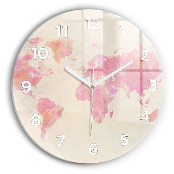 Pendule murale ronde 'Carte du monde à l''aquarelle'