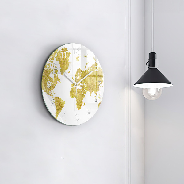 Pendule murale ronde Carte dorée du monde