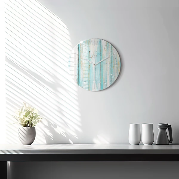 Horloge ronde Tableaux bleus