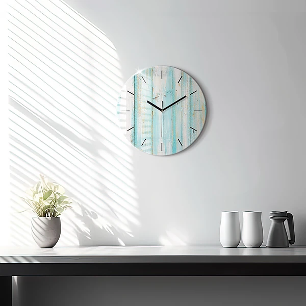 Horloge ronde Tableaux bleus