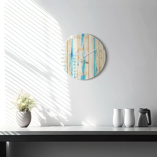 Horloge ronde Bois rayé