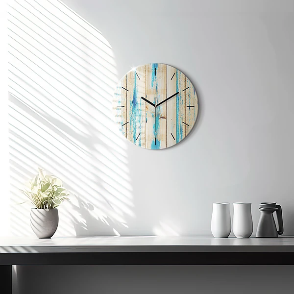Horloge ronde Bois rayé