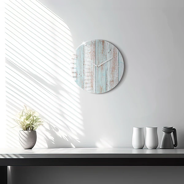 Horloge ronde Bois pastel
