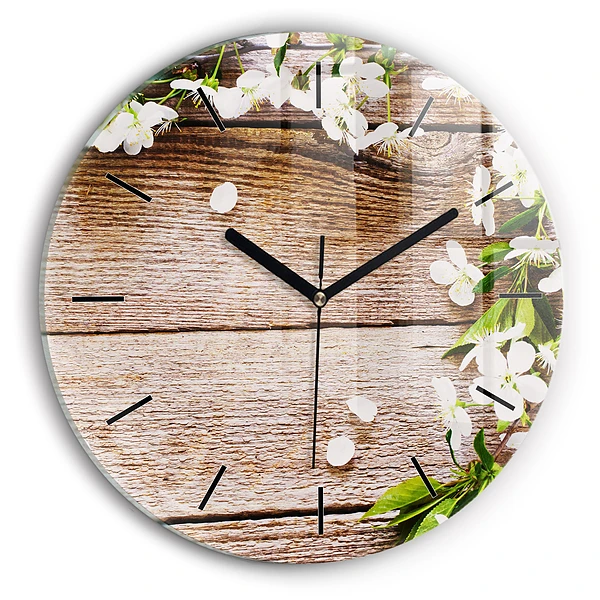 Horloge ronde Fleurs sur bois