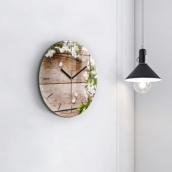 Horloge ronde Fleurs sur bois