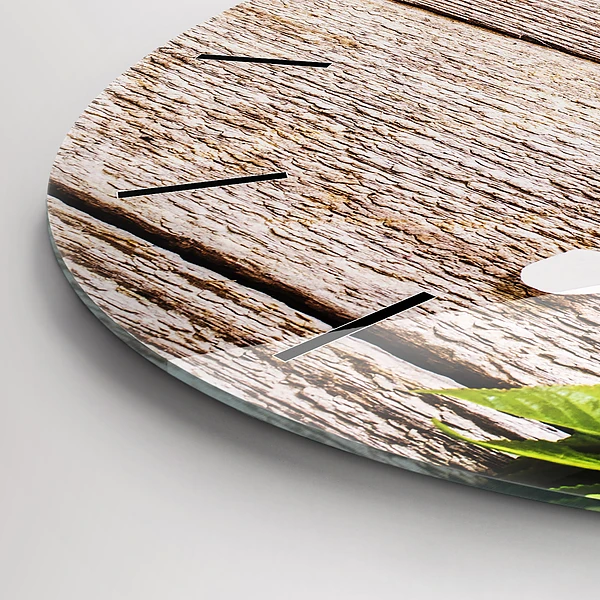 Horloge ronde Fleurs sur bois