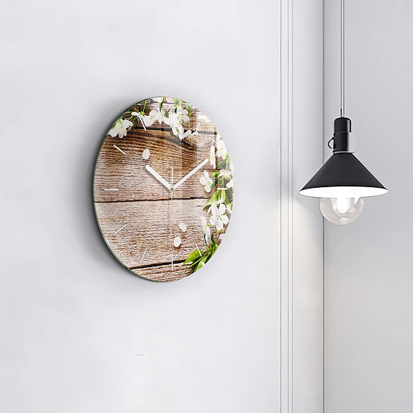 Horloge ronde Fleurs sur bois