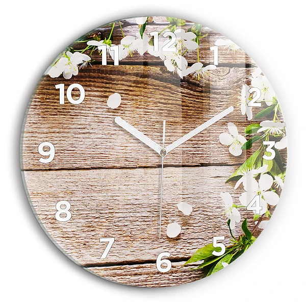 Horloge ronde Fleurs sur bois