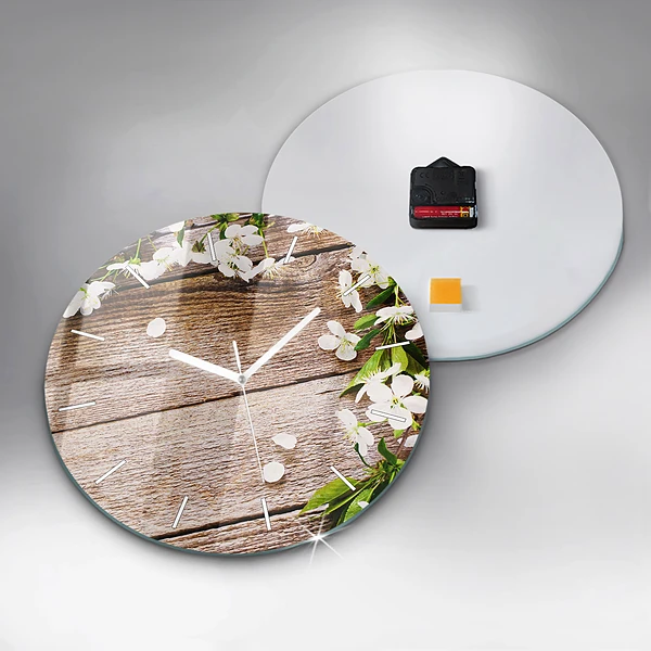Horloge ronde Fleurs sur bois