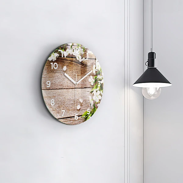 Horloge ronde Fleurs sur bois
