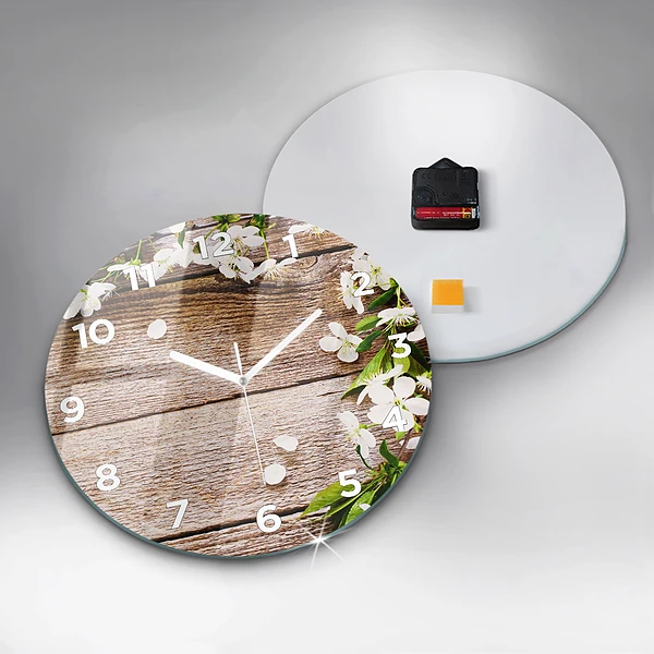 Horloge ronde Fleurs sur bois