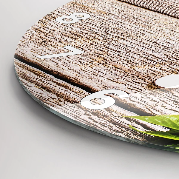 Horloge ronde Fleurs sur bois