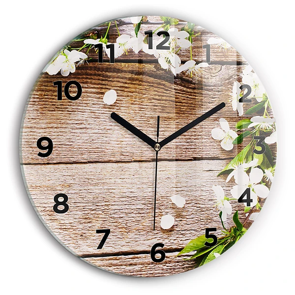 Horloge ronde Fleurs sur bois