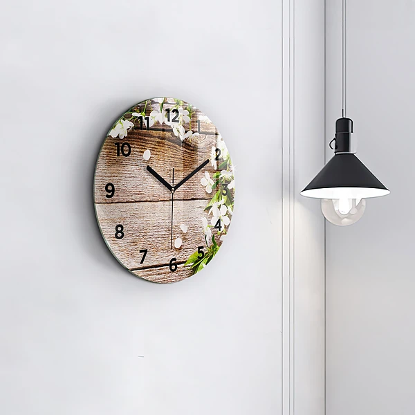 Horloge ronde Fleurs sur bois