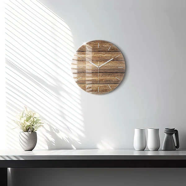 Horloge ronde planches de bois