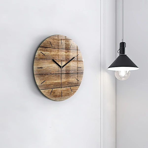Horloge ronde planches de bois