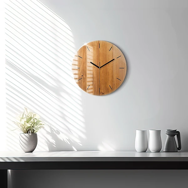 Pendule murale ronde planches de bois