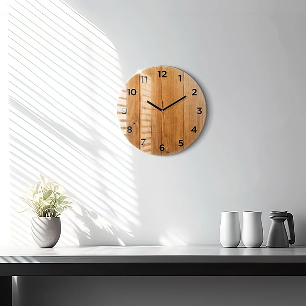 Pendule murale ronde planches de bois