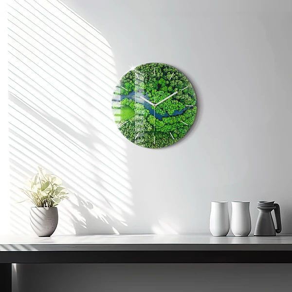 Pendule murale ronde Rivière dans la forêt