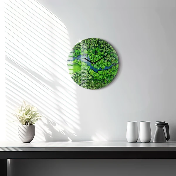 Pendule murale ronde Rivière dans la forêt